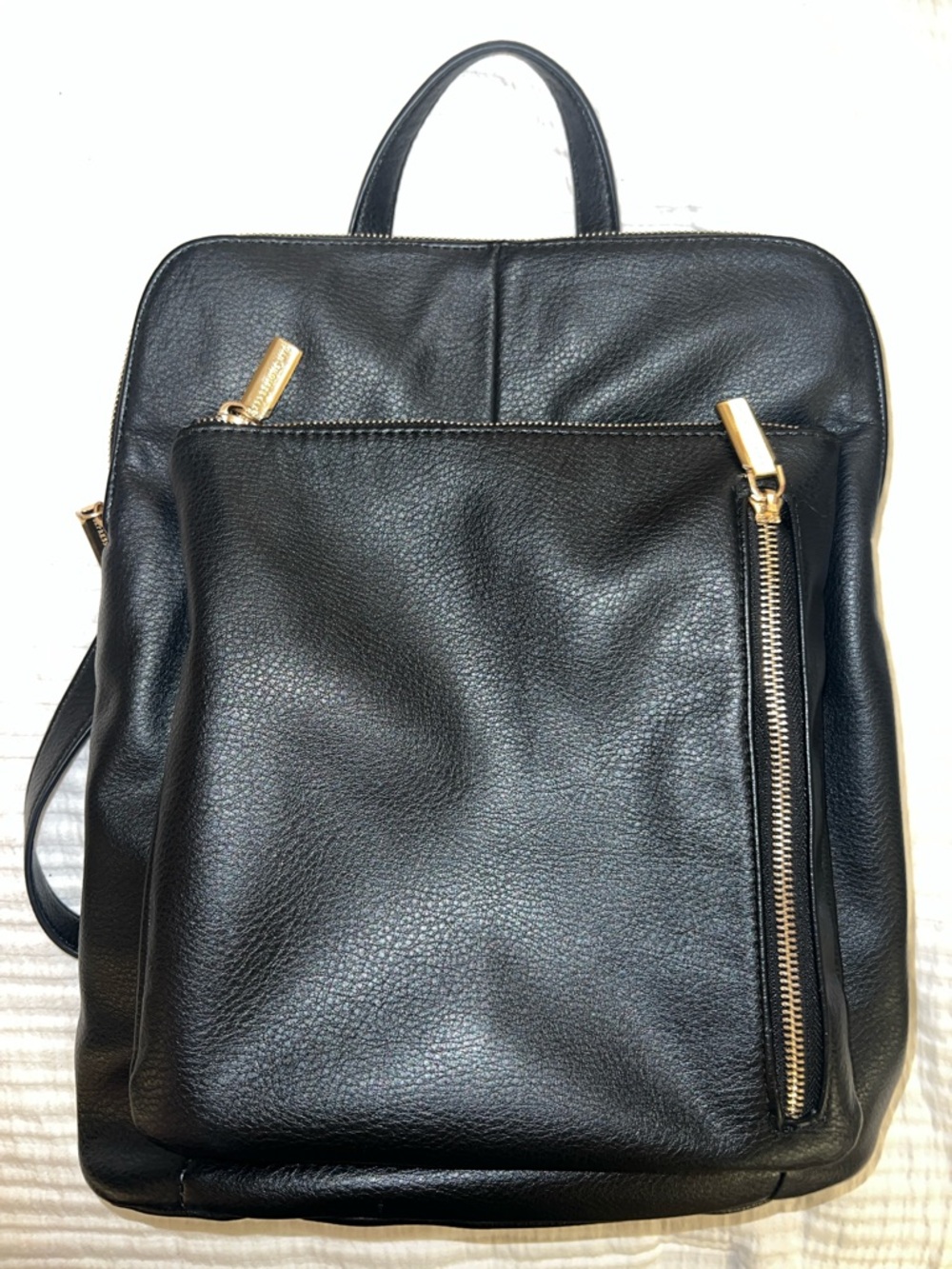 Black Leather Backpack with Gold Hardware